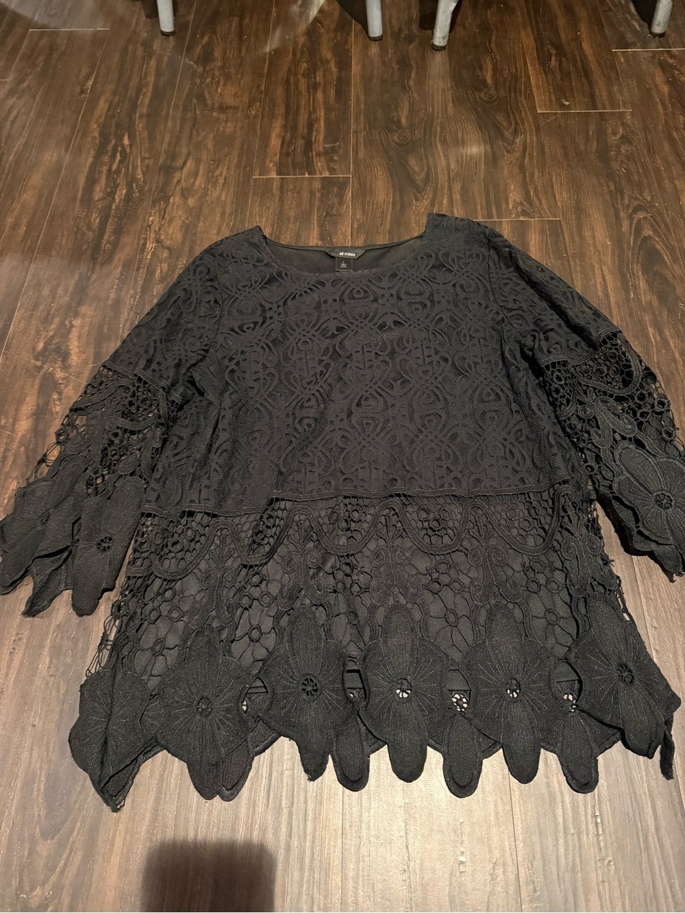 Ali Miles Black Floral Lace Overlay Blouse